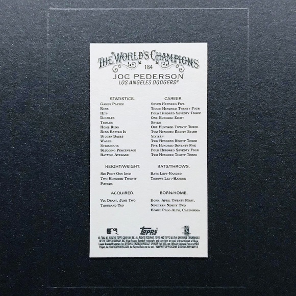 Joc Pederson - 2020 Topps Allen and Ginter Mini Black Border #184 - Picture 2 of 2
